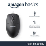 Amazon Basics Paquete de 30 Ratón con 3 Botones y Cable USB (Negro)