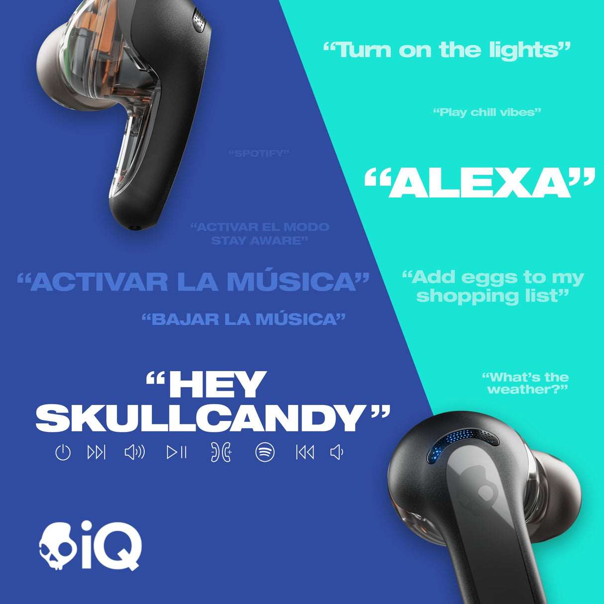 Skullcandy Rail ANC Auriculares In-Ear Inalámbricos con Cancelación de Ruido, 27 h de Autonomía, Micrófono, Compatibles con iPhone Android y Dispositivos Bluetooth - Negro