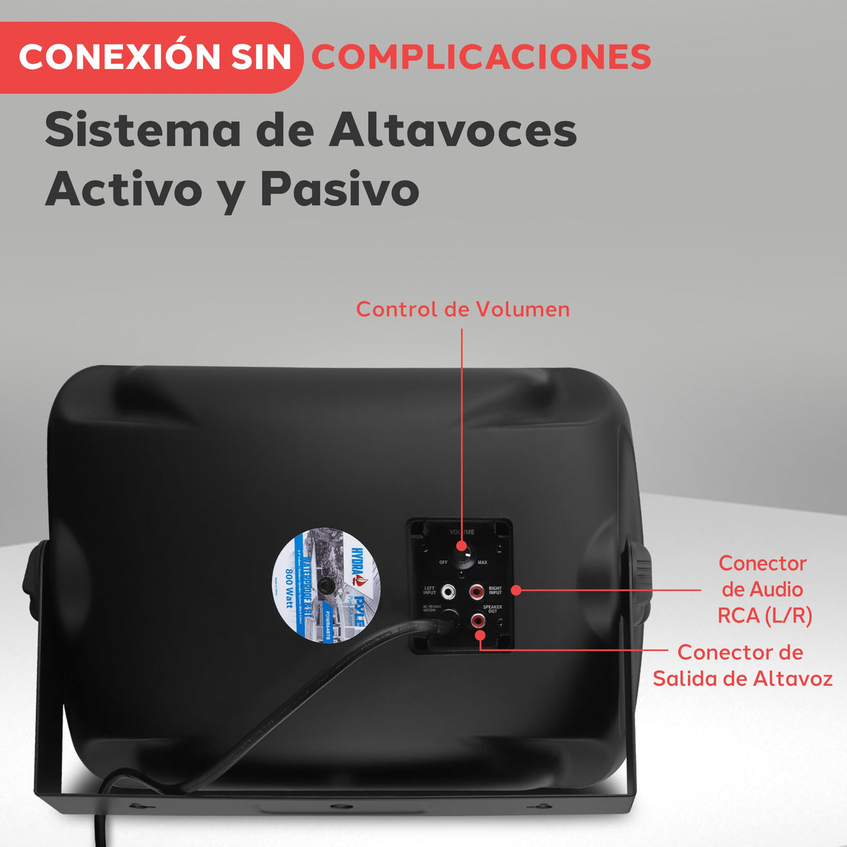 Pyle Altavoz Bluetooth de 800 W con Montaje en Pared – Altavoz Estéreo Activo y Pasivo de 6,5" (16,5 cm), Resistente al Agua para Exterior e Interior – Color Negro