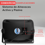 Pyle Altavoz Bluetooth de 800 W con Montaje en Pared – Altavoz Estéreo Activo y Pasivo de 6,5" (16,5 cm), Resistente al Agua para Exterior e Interior – Color Negro