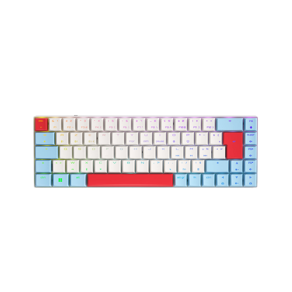 CHERRY MX-LP 2.1 Compact Wireless, Teclado Inalámbrico Compacto de Gaming con 69 Teclas, Distribución de Teclado Francés (AZERTY), Switches Mecánicos MX LOW PROFILE SPEED, Blanco