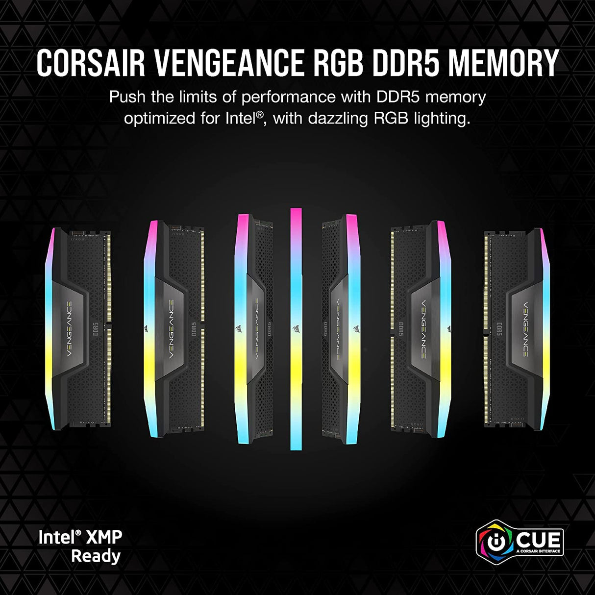 Corsair VENGEANCE RGB DDR5 64GB (2x32GB) 6000MHz C40 Kit de Memoria Optimizada Intel Para Equipos de Sobremesa - Iluminación RGB Dinámica de Diez Zonas - Perfiles Intel® XMP 3.0 Personalizados - Negro