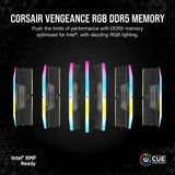 Corsair Vengeance RGB DDR5 32GB (2x16GB) 6400MHz C32 Memoria de Sobremesa Optimizada de Intel (Iluminación Dinámica Diez Zonas, Regulación de Tensión, Perfiles XMP 3.0 Personalizados) Negro