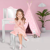 WOOMAX - Tocador niña, Maquillaje niña niño, Tocador de Madera Infantil con Taburete y Espejo Niña, Centro de Belleza con cajón, Juguetes educativos niños 3 años, Juguetes imitación (85388)