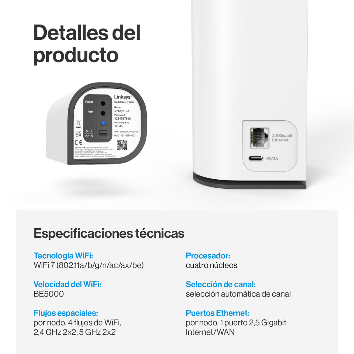 Mesh Linksys Velop Micro 7 | Doble banda con velocidad WiFi BE5000 | Cobertura para toda la casa con hasta 200 m² por nodo | Ethernet de 2,5 Gb/s | WiFi 1,8 veces más rápido que Wi-Fi 6 | Paquete de 3