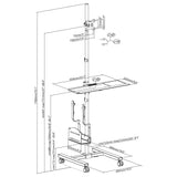 Maclean MC-793 Carro Soporte para Monitor, Teclado y Ordenador | Altura Ajustable | 17"-32" hasta 20 kg VESA 75x75, 100x100 | Construcción Robusta de Metal con Ruedas