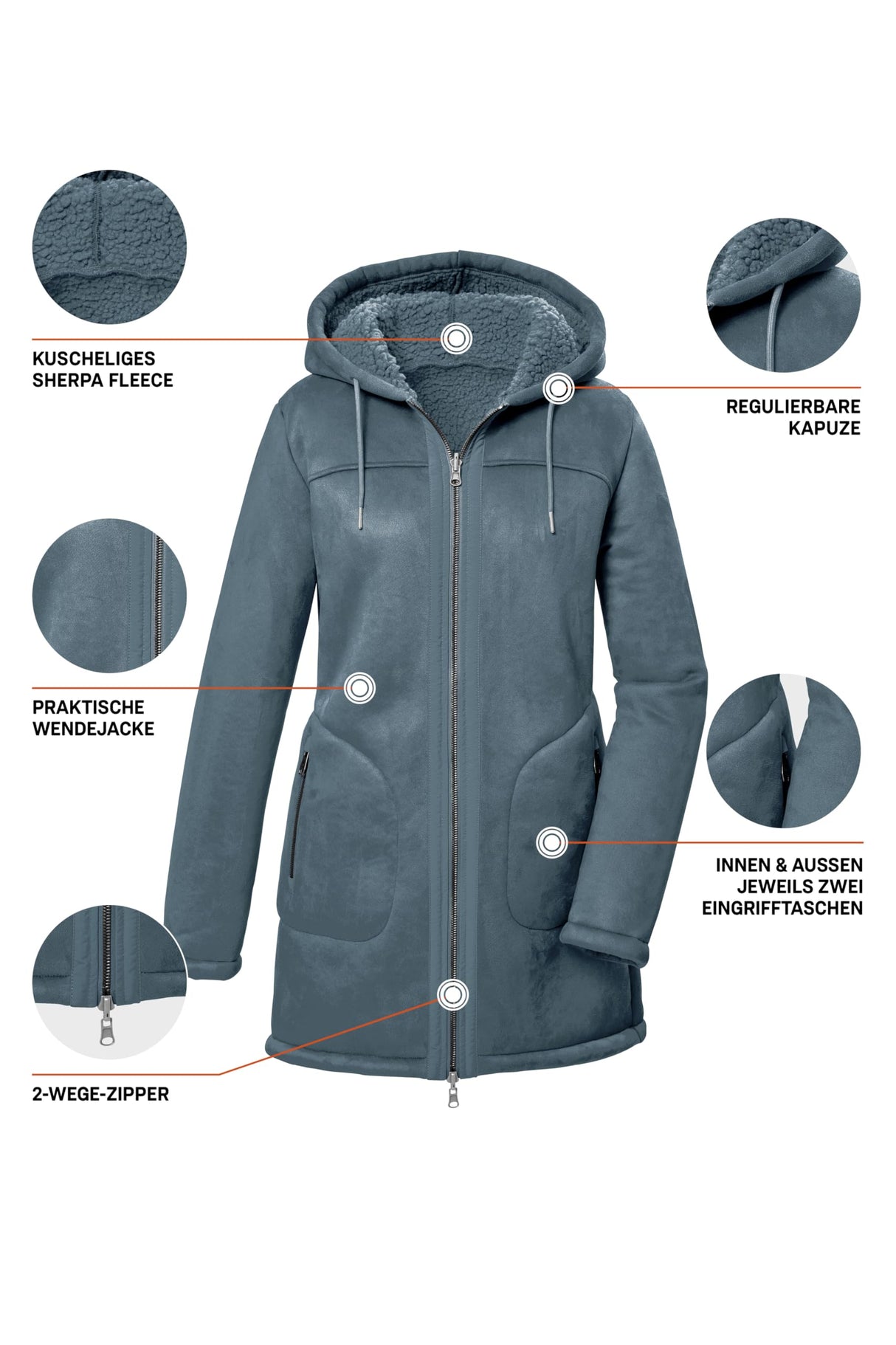 G.I.G.A. DX GW 63 WMN PRK Parka Reversible en Ante con Capucha, Storm Blue, 36 para Mujer