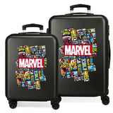 Marvel Los Vengadores Comic Juego de Maletas Negro 55/68 cms Rígida ABS Cierre combinación 104L 4 Ruedas Dobles Equipaje de Mano