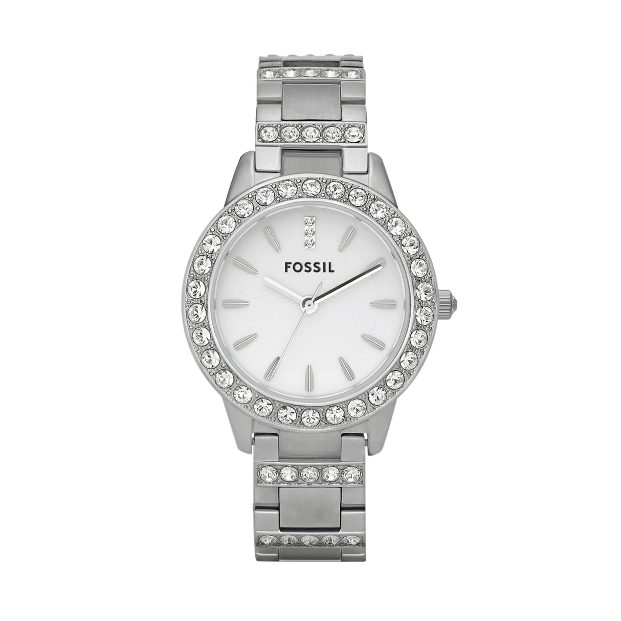 Fossil Jesse Reloj para mujer, movimiento de cuarzo con correa de acero o piel, Tono plateado y purpurina, 34MM