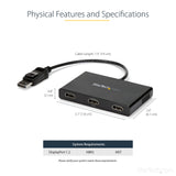StarTech.com Adaptador Multimonitor de 3 Puertos, Divisor Splitter de Vídeo DisplayPort a 3x HDMI, Hub MST DP a HDMI -1080p Triple, Modo Extendido o Clonado, Windows Solamente (MSTDP123HD)