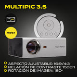 OVERMAX Proyector Multipic 3.5 Full HD LED proyector WiFi Proyector Home Cinema Proyector Incorporado Youtube Altavoz con subwoofer HDMI USB D-Sub Mando a Distancia tamaño Compacto