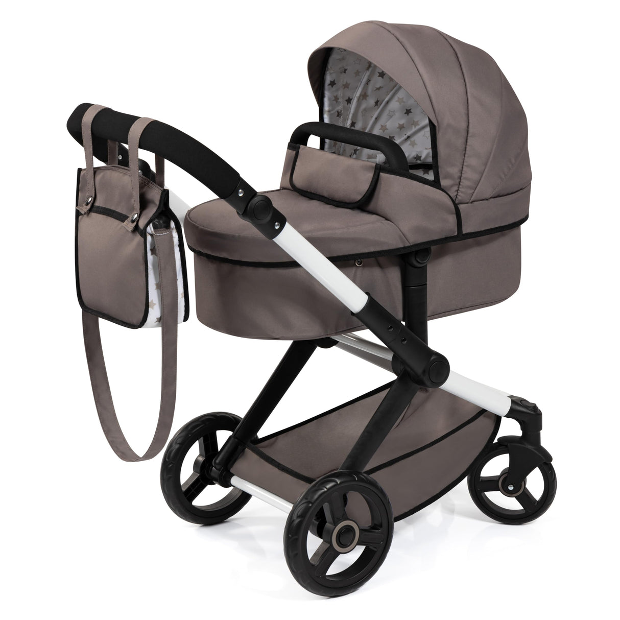 Bayer Design 17086AB Cochecito de muñeca Combi Xeo, Carro para muñecos, Bolsa, Convertible, Regulable en Altura