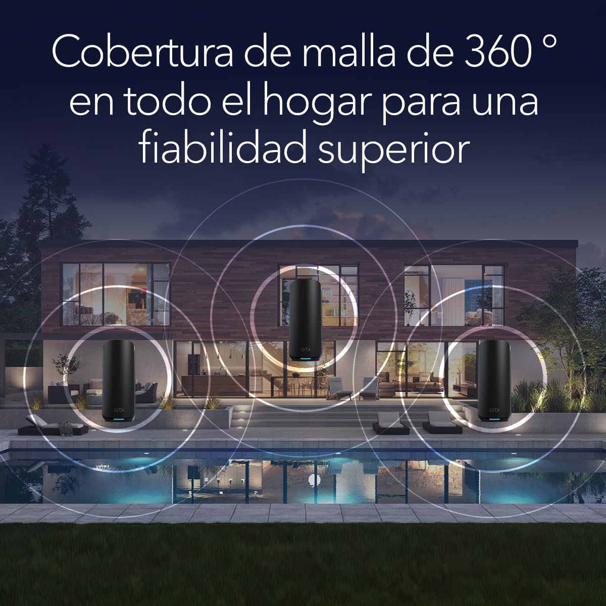 NETGEAR Orbi Mesh WiFi 7 Orbi Serie 870 (RBE873B), WiFi Mesh Router + 2 Extensores de Rango de satélite, Cobertura de hasta 600 m2, 150 Dispositivos, Puerto de Internet de 2.5 G, Negro