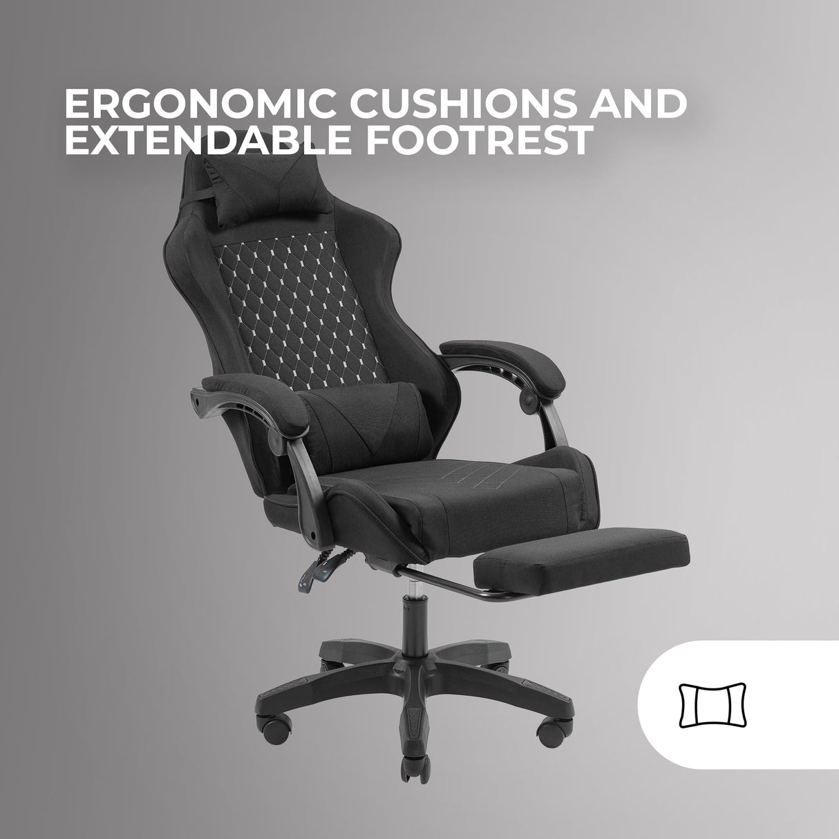 Mars Gaming MGC-X, Silla Gaming Ergonómica, Tejido Transpirable, Respaldo Reclinable y Altura Regulable, Reposabrazos Dinámico, Cojín Cervical y Lumbar, Silla Oficina con Reposapiés Extensible, Negro