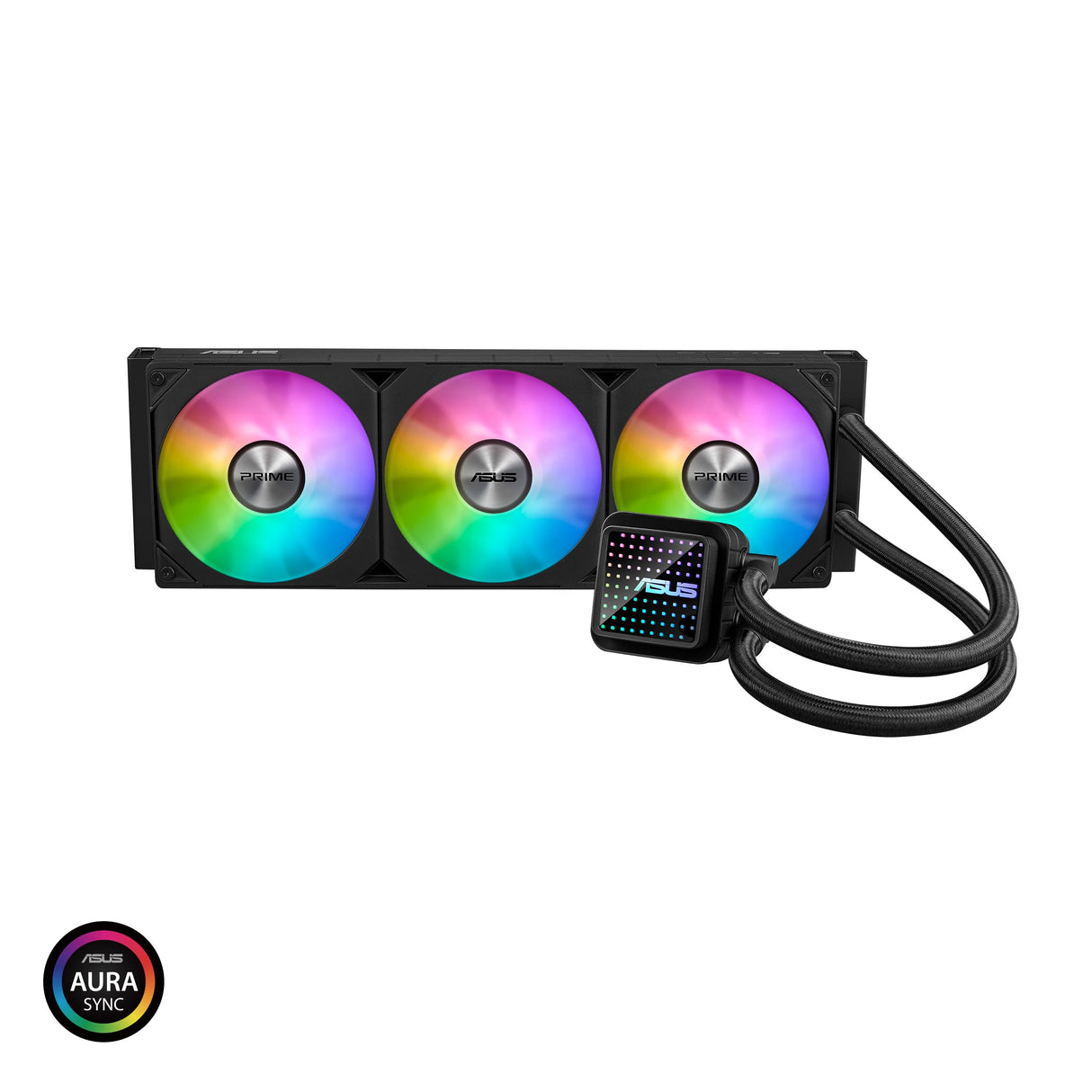 ASUS Prime LC 360 ARGB, Refrigerador líquido para CPU Todo en uno con Zona de Contacto con la CPU y Canales con Aletas, Bloque de Agua con Lentes de Espejo Infinito y Ventiladores ARGB