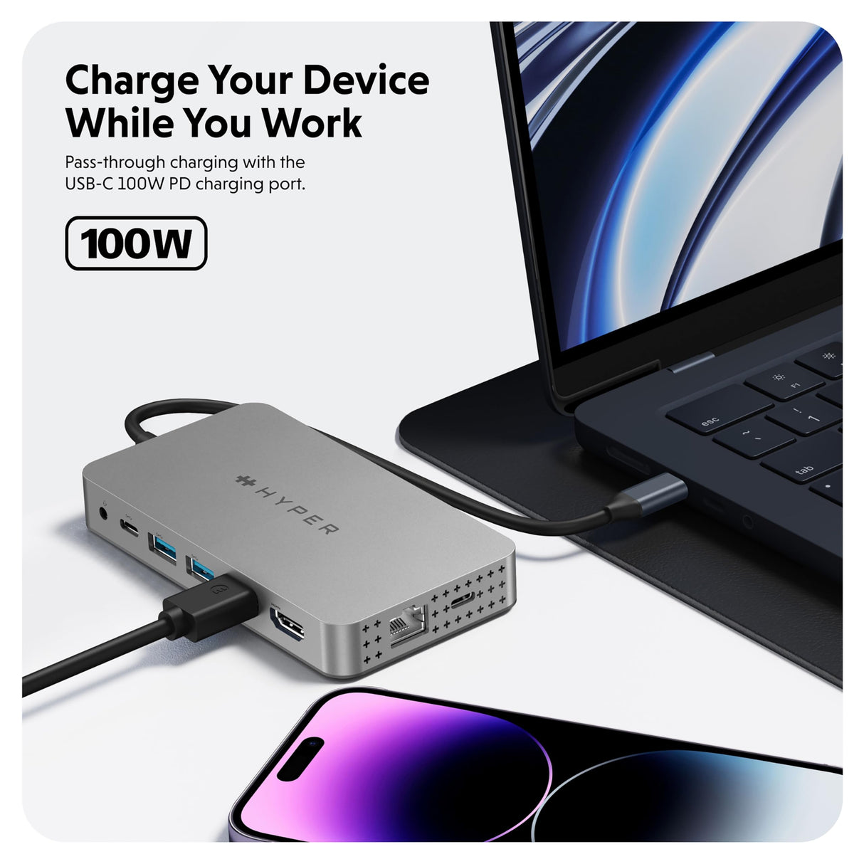 Hyper HDM1H-GL Hub USB-C HyperDrive Dual 4K HDMI 10 en 1 para MacBooks M1/M2 con 10 Puertos Esenciales - Plata