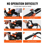 VEVOR Motocultor Térmico con Motor de Gasolina de 43 CC de 2 Tiempos con 4 Púas Delanteras Ajustables de Acero Ruedas Grandes Fácil Instalación Cultivador de Tierra para Huerta, Jardinera, Campos