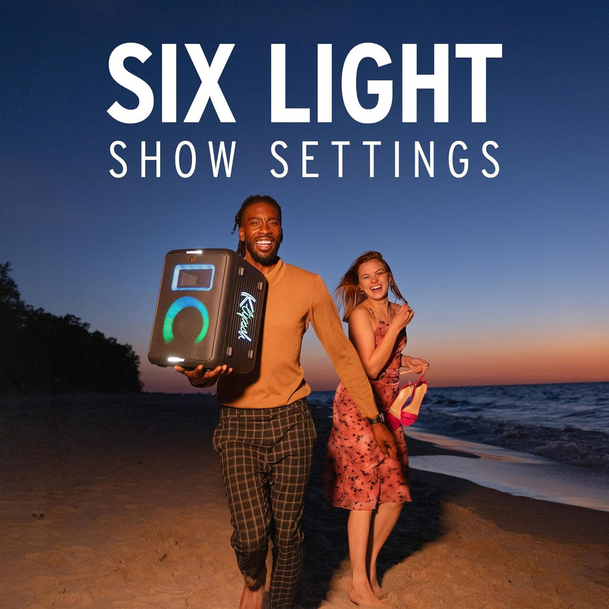 Klipsch Vegas Music City Party Speaker - Six Light Show Settings, 8 Hour Battery Life, IPX4 Rated, Pole mountable and Mic Included!