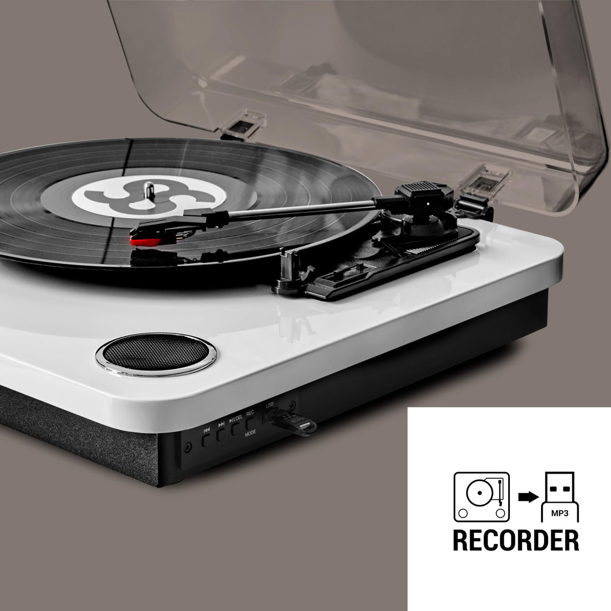 Energy Sistem Blackspin – Tocadiscos (10W, vinilos, RCA, Puerto USB, Bluetooth, Bluetooth out) (White)