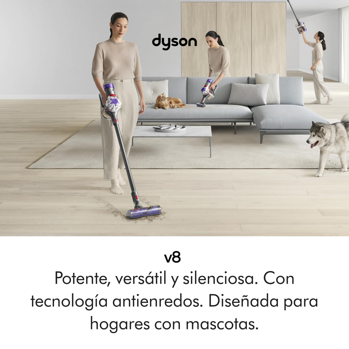 Dyson V8 Advanced™ Aspiradora sin Cable – 130 AW, 40 min de autonomía, Cepillo Motorbar con tecnología antienredos, Accesorio multifunción rinconera, Puerto de Carga, Plata/Níquel