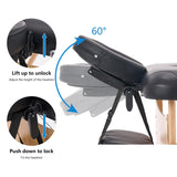 YOUNIKE Camilla Masaje Negro Plegable 2 Zonas Profesional Portátil Carga 250kg 186×70cm Altura Ajustable de Madera Haya para Belleza Tatuaje SPA con Bolsa de Transporte