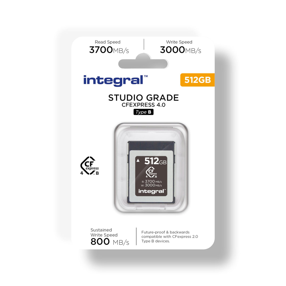 Integral Studio Grade CFexpress 4.0 Type B 512GB Memory Card - 4K, 6K, 8K and Beyond Raw - 3700MB/s Read, 3000MB/s Write, 800MB/s Sustained Write - Designed for Advanced Cinematic and DSLR Cameras