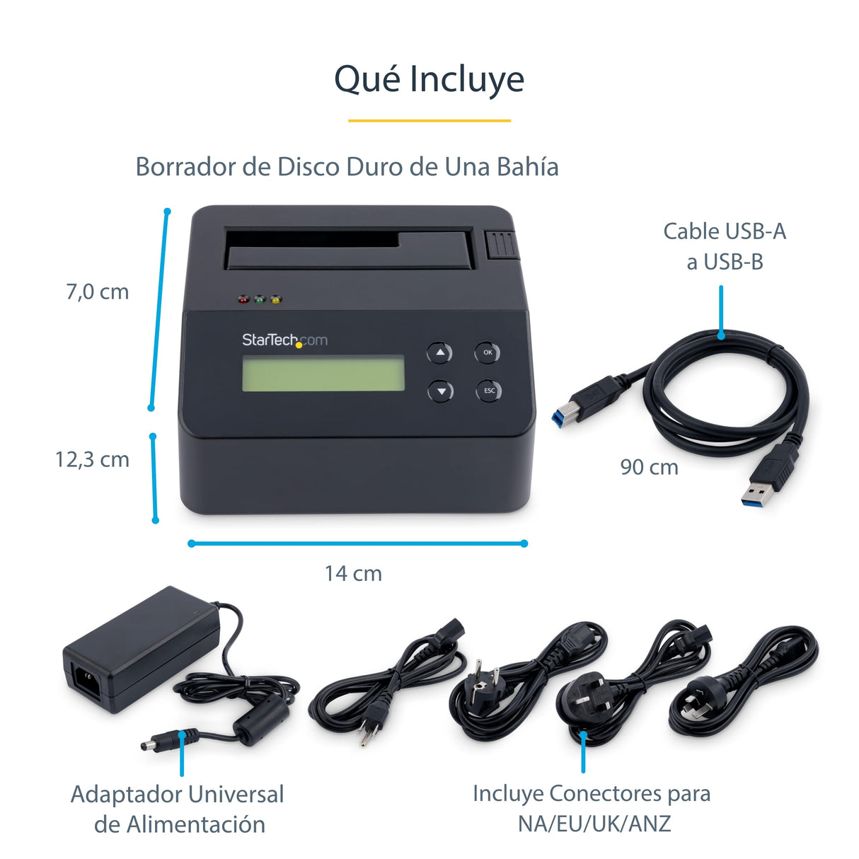 StarTech.com Borrador Autónomo USB 3.0 de 1 Bahía para Discos Duros o SSDs, USB 3.0 a SATA II (3 Gbps), TAA, 9 Modos de Borrado, Pantalla LCD, Sanitizador, Puerto DB-9 de Impresora (SDOCK1EU3P)