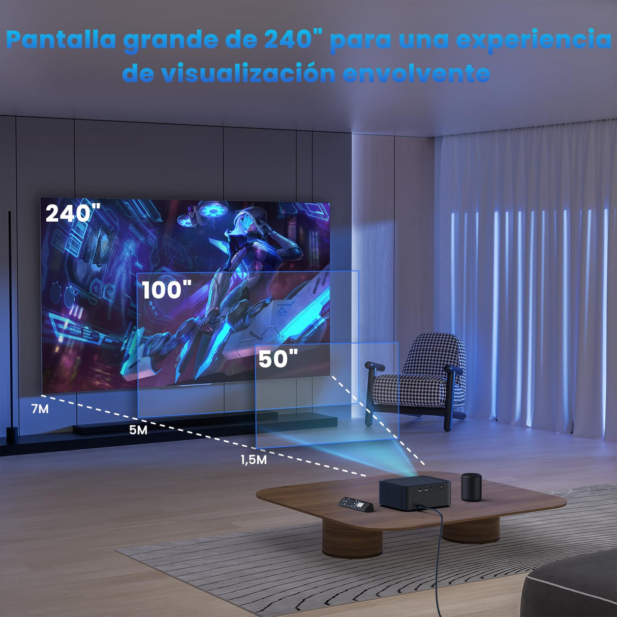 Mini Proyector【Netflix Oficial/Dolby Audio】con Altavoz BT, 15000L Proyector Portatil 4K Soporte WiFi Bluetooth, Proyector de Cine 1080P Full HD para Android/iOS/PS5