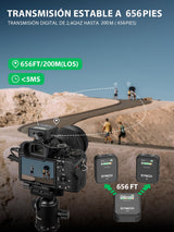 SYNCO Micrófono Solapa Inalámbrico Dual, G2 A2 Micro Corbata Wireless 2.4Ghz 200m Transmisión Compatible para Cámara DSLR Videocámaras Móviles y Tabletas, Corbata-Microfono-Solapa-Inalambrico-Sistema