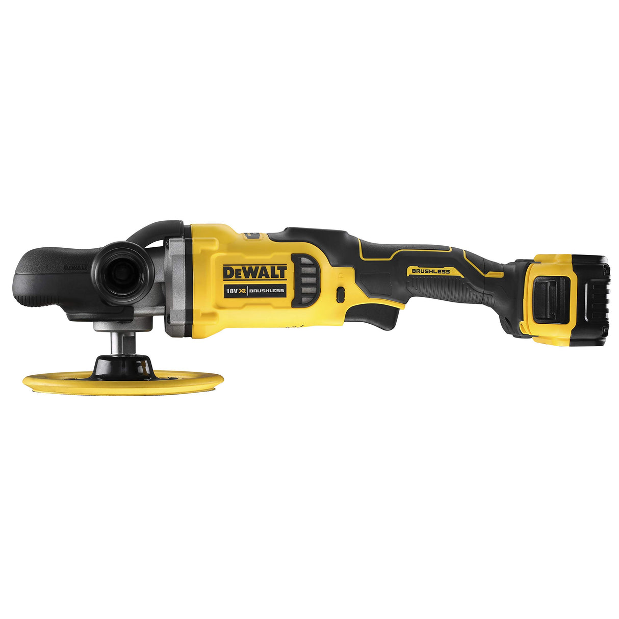 DEWALT DCM849P2 - QW - Pulidora para Metal sin escobillas XR 18V 180mm Rotativa con 2 baterías Li - Ion 5Ah con maletín TSTAK II, 90 W, 18 V, Amarillo