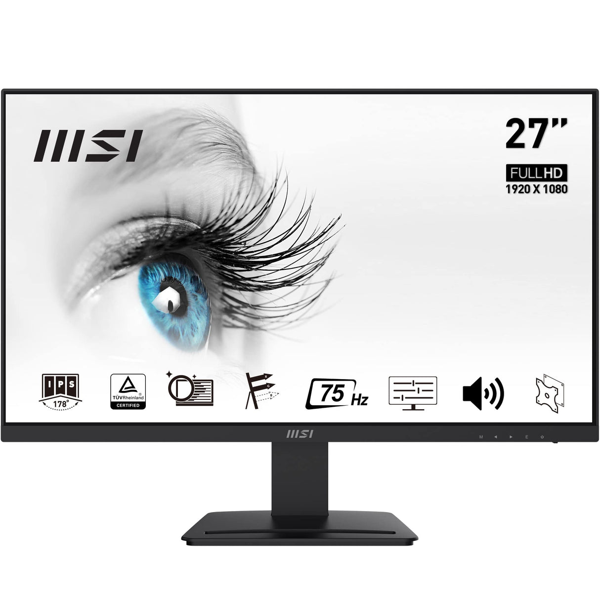 MSI Pro MP273 - Monitor Profesional 27" Panel IPS 1920x1080 (FHD), 75Hz, Antiglare, Soporte VESA, Ranuras para Accesorios, Negro