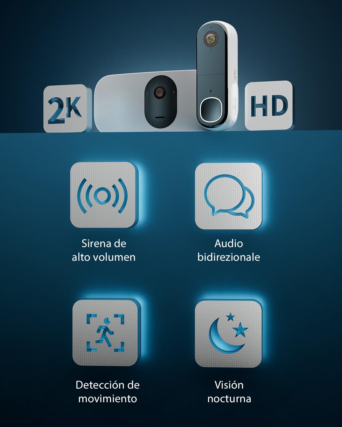 Arlo Vídeoportero inalámbrico HD y Floodlight cámara 2K WiFi inalámbrico Blanca - protección inteligente del hogar, visión nocturna, detección de movimiento, audio bidireccional, compatible con Alexa