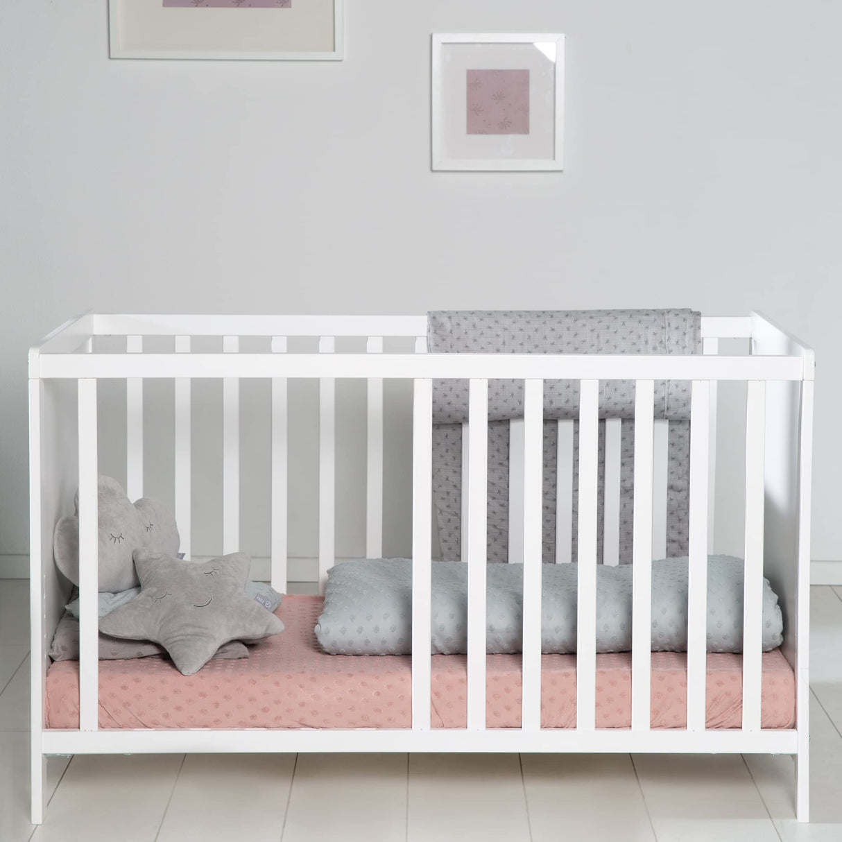 roba Cuna Colecho 60 x 120 cm, 2en1, Convertible en Cama de Bebé Independiente, Ajustable en Altura, 5 Barrotes Desmontables, Madera Blanca