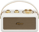 SANGEAN RA-101 Ivory Gold.Altavoz portátil con diseño Retro de Madera y Piel sintética. Bluetooth 5.0. Autonomía 19 Horas con una Carga Completa. AUX-in para Fuentes de Audio externas.