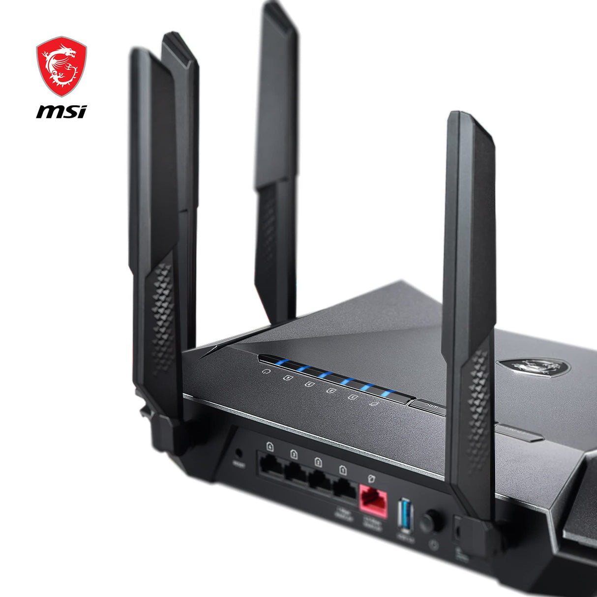MSI RadiX AX6600 WiFi 6 Router Gaming Tres Bandas - WLAN Rápida de hasta 6600 Mbps (5GHz, 2.4GHz Inalámbrico), AI QoS Priority, MU-MIMO, Beamforming, WPA3, 2.5G WAN/LAN & 4 x 1G LAN Ports