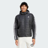 adidas Hombre Essentials 3-Stripes Insulated Hooded Hybrid Jacket, Black, S
