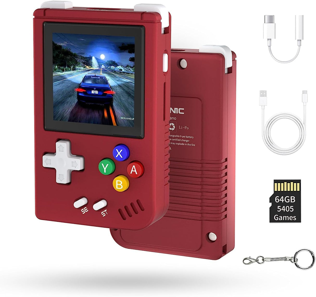 Whatsko RG Nano Mini Consola de Juegos Retro Portátil,Aleación de Aluminio CNC,Altavoz Hi-Fi Reproductor de Música,Pantalla IPS 1.54" 64G TF Card(Rojo)
