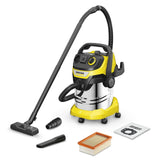 Kärcher, Aspirador en Seco y Húmedo WD 5 P S V-25/5/22, Enchufe, Filtro plegado plano,1100 W, Depósito 25 l y tornillo de salida, Manguera aspiración 2,2 m