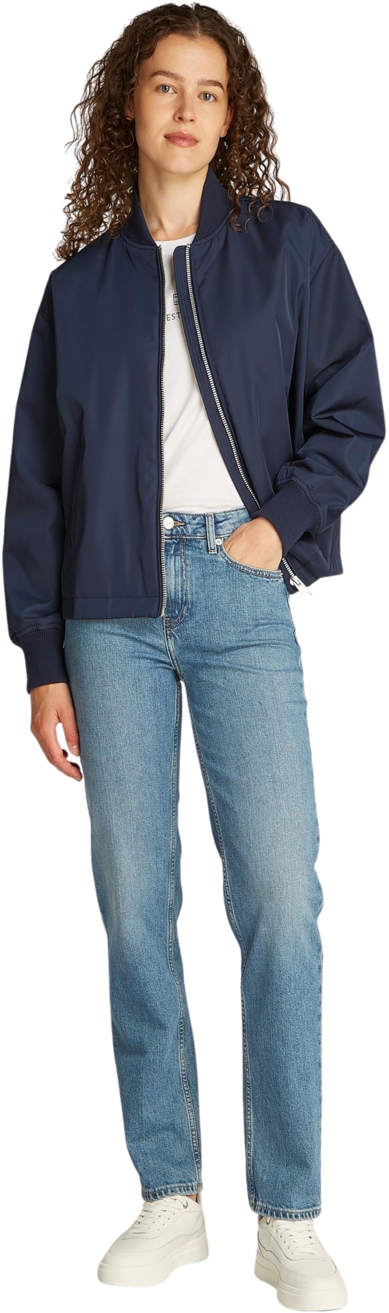 Tommy Hilfiger Cazadora Bomber Mujer Casual Nailon fina, Azul (Dark Night Navy), L