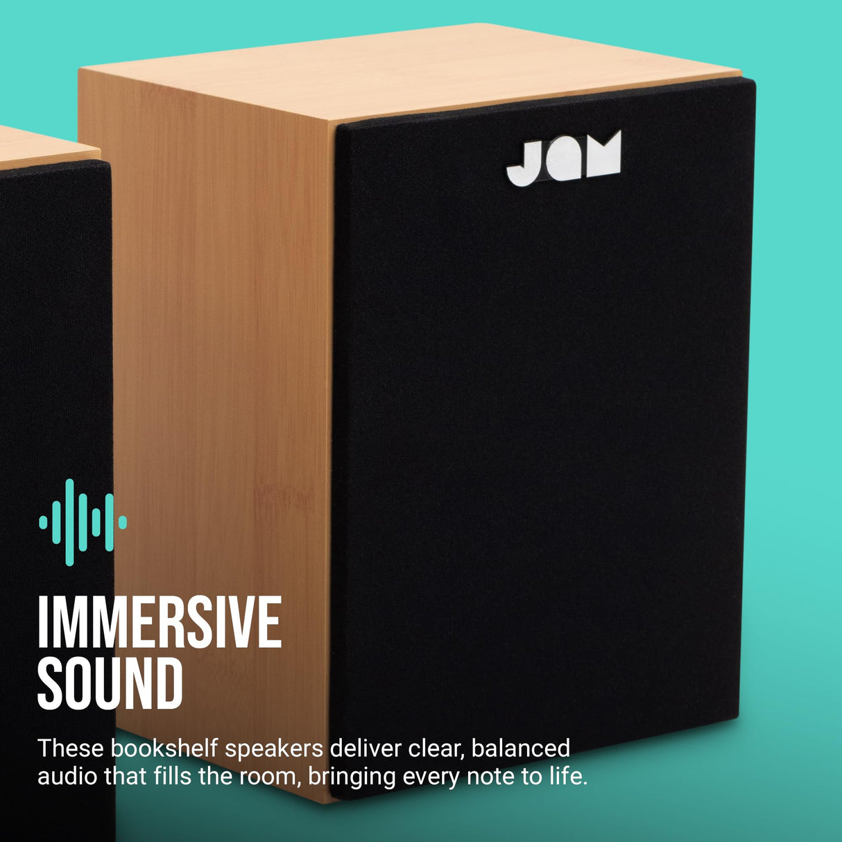 JAM Altavoces de Estantería - Altavoces Cableados con Entradas AUX y RCA, Compatibles con Tocadiscos y Reproductores de Vinilos, Altavoces Activos, Amplificación Integrada, Madera