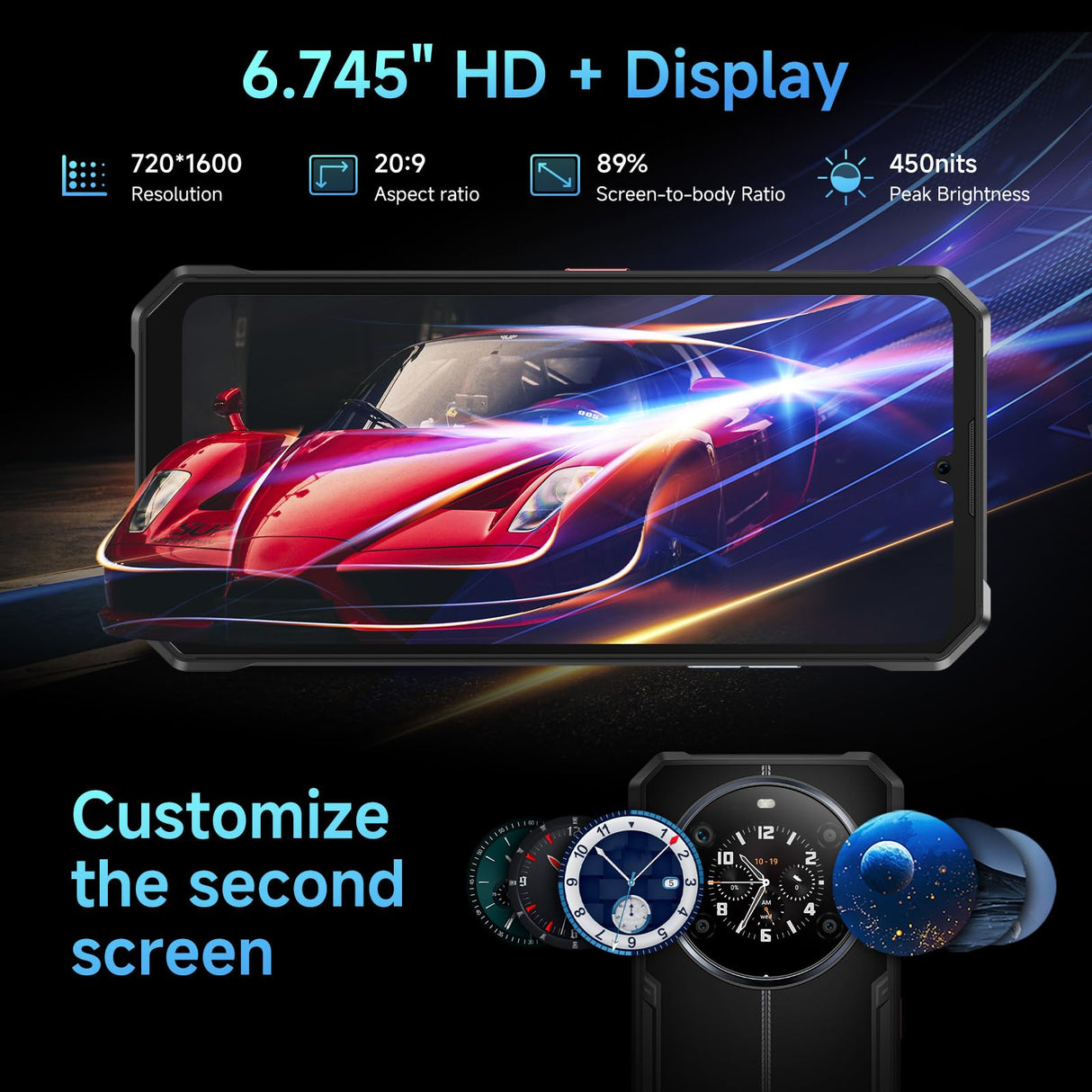 FOSSiBOT F109 5G Móvil Robusto,10600mAh, Teléfono móviles Resistente,Android 14, Pantalla Doble 6,745" FHD+, 20GB RAM + 256 GB ROM/2TB TF Card,IP68/69K, Dual 5G,NFC,OTG,GPS