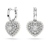 Swarovski Pendientes Idyllia, Perla de cristal, Corazón, Blancos, Baño de rodio
