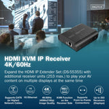 DIGITUS Receptor HDMI KVM IP para DS-55355 – UHD 4k 60 Hz – HDMI 2.0 – hasta 200 m de alcance – unidad receptora – punto a multipunto – CAT 6 – negro