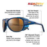 Julbo Explorer 2.0 Gafas DE Sol, Azul Oscuro Mate/Azul Cyan, L para Hombre