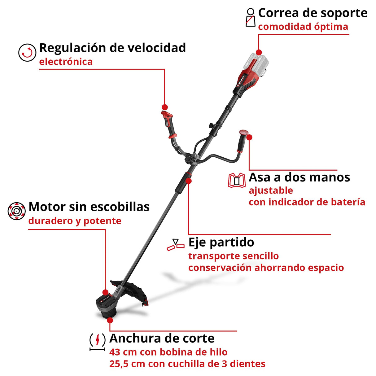 Desbrozadora con batería GP-BC 36/430 Li BL-Solo Einhell Professional Power X-Change (36 V, Brushless, ancho corte 43 cm, doble hilo con mec. de inclinación autom., cuchilla de 3 dientes, sin batería)