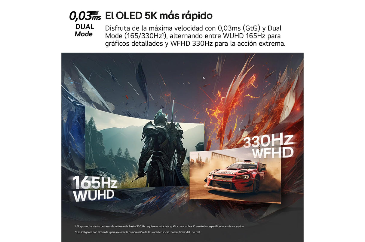 LG 45GX950A-B - Monitor Gaming Ultragear, 44.5", OLED 5K2K (5120 x 2160), 16:9, 165 Hz, 0.03 ms, G-Sync Compatible y FreeSync Premium Pro, Inclinación Ajustable, Morado Grisáceo