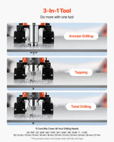 VEVOR Taladro Magnético de 1400 W, Diámetro de Perforación de 50 mm, Dirección Reversible, Velocidad de 0 a 850 RPM, Taladro Magnético con 11 Brocas para Bricolaje Industrial y Doméstico, Naranja
