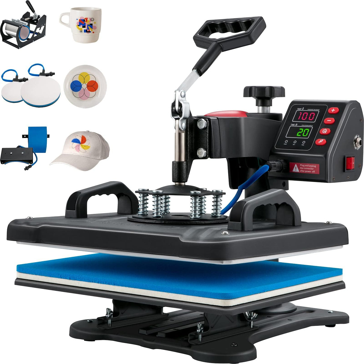 VEVOR Máquina de Prensa en Calor 5 en 1 Máquina de Impresión de Calor 29 x 38 cm Máquina de Transferencia de Calor Abatimiento de 360° Control Digital Inteligente para Camisetas, Gorras, Platos, Tazas