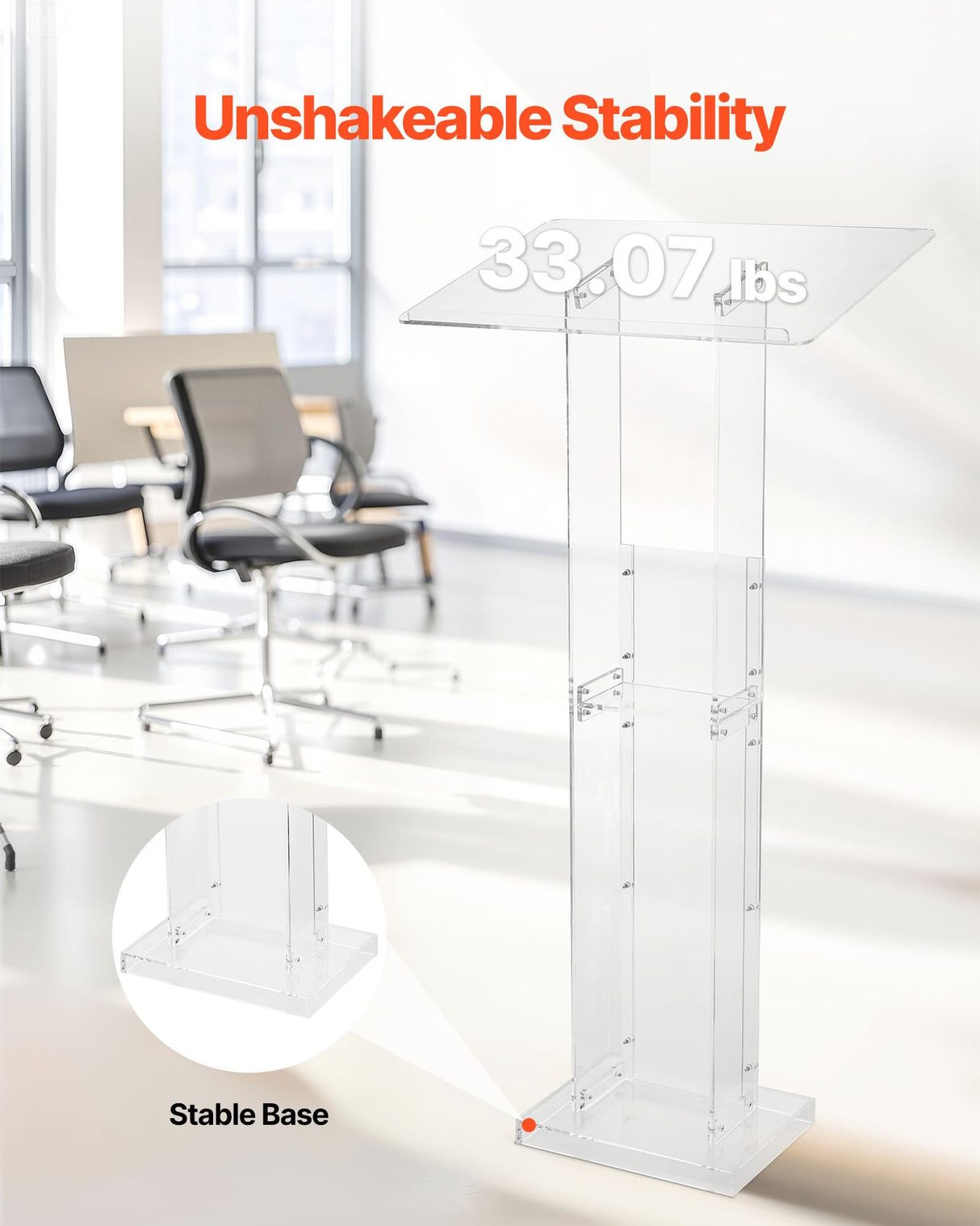 VEVOR Soporte de Podio de Acrílico Altura de 126,5 cm Atril de Pie Portátil con Superficie de Lectura 60 x 40 cm, Estante de Almacenamiento para Aulas, Bodas, Conferencias, Discursos, Conciertos