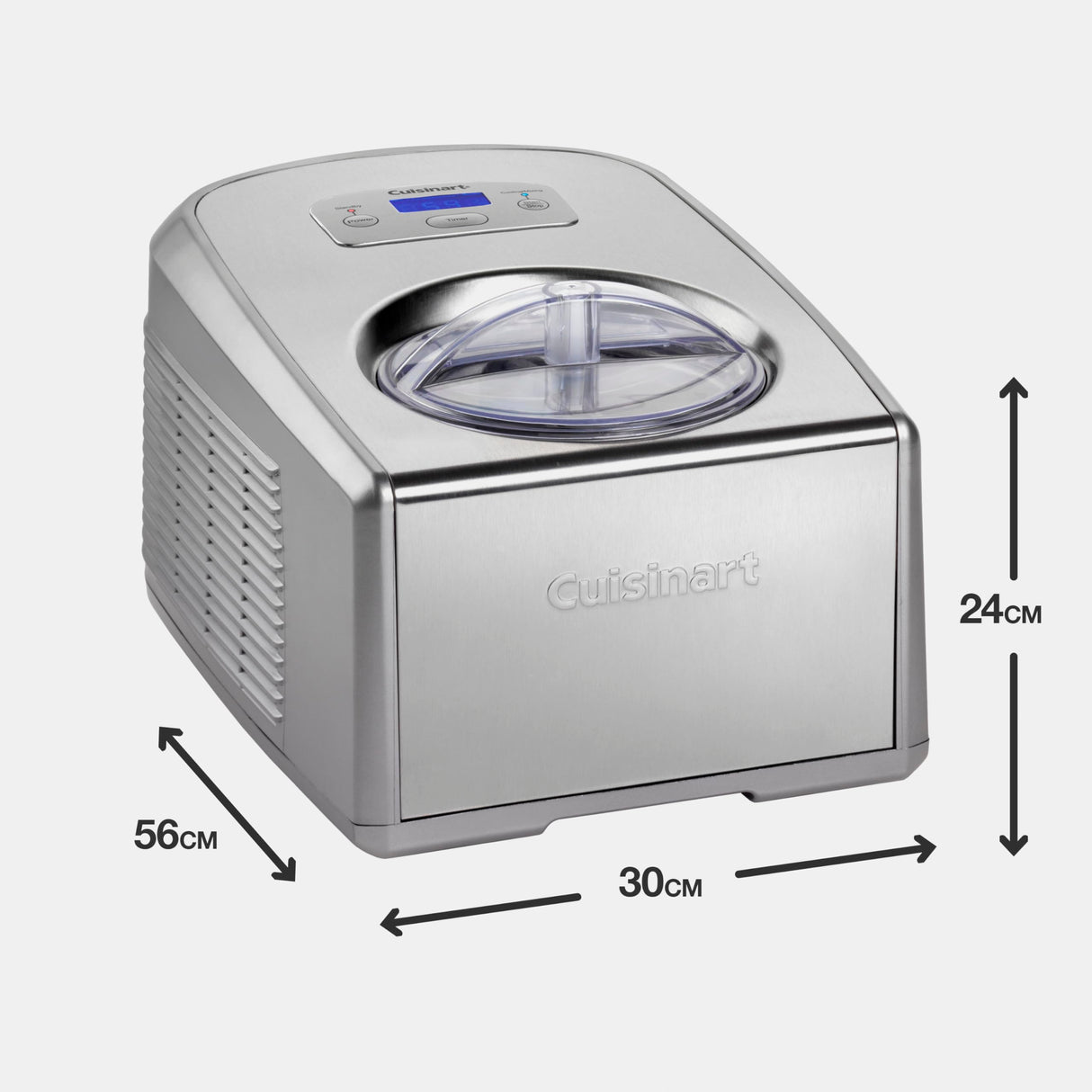 Cuisinart Heladera Profesional ICE100E Heladera con compresor 1.5L, Maquina para hacer helado, gelato, sorbetes y yogur helado casero, 150W, Helado al instante, Acero inoxidable, Color Plateado